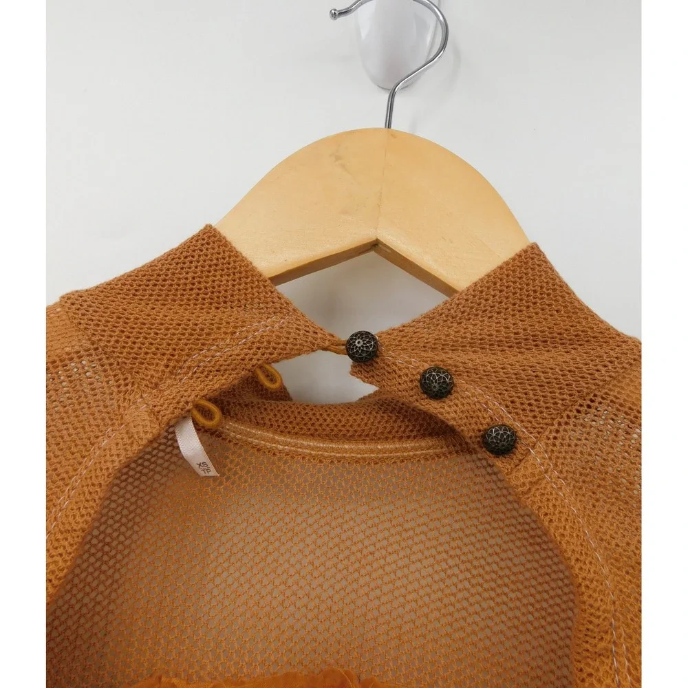 Free‎ People XS Cherish Me Top Embroidered Open Back Balloon Sleeve Top